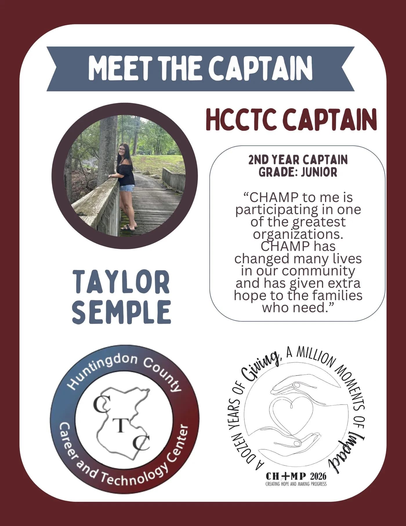 Taylor Semple, Hcctc CHAMP captain 2025