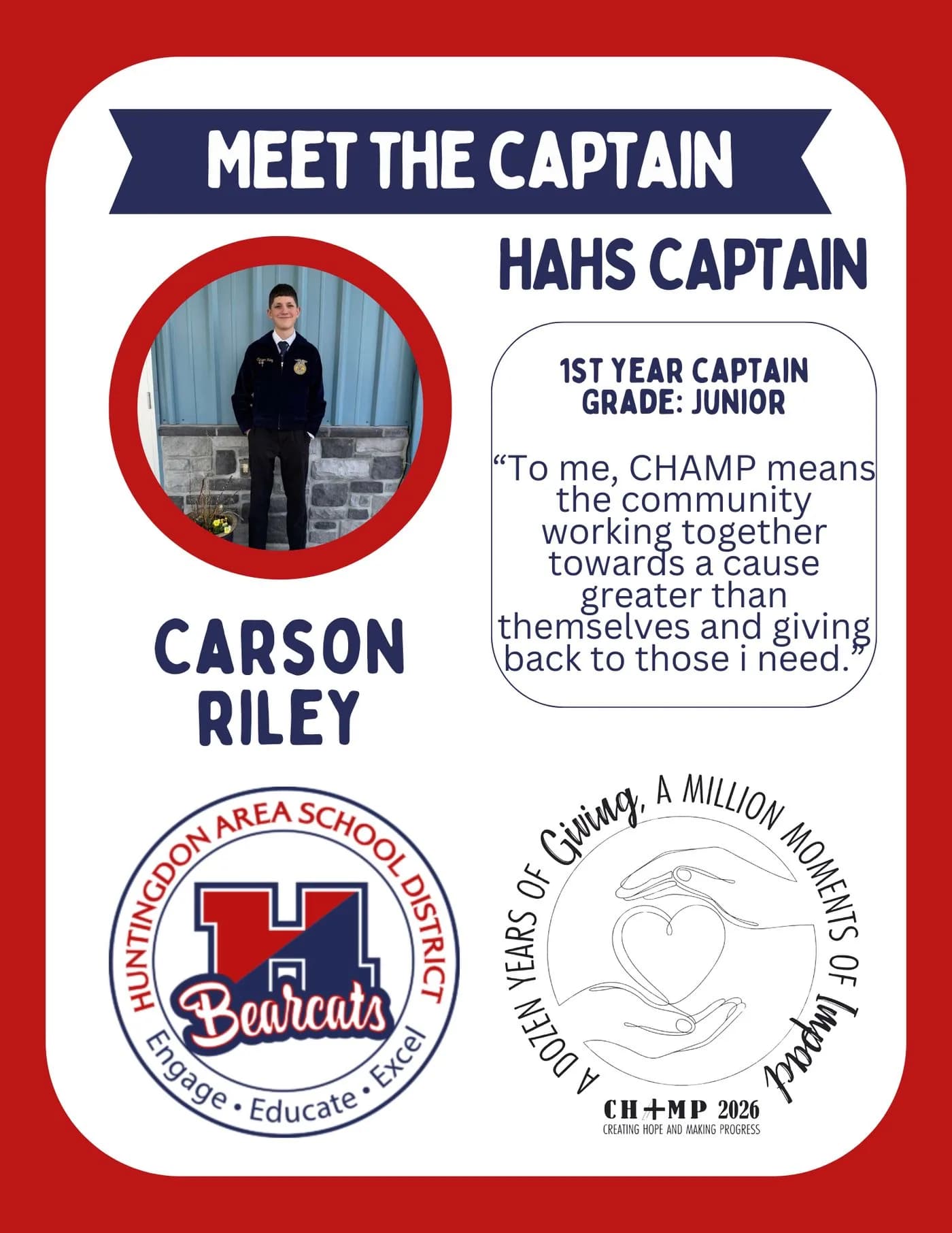 Carson Riley, Huntingdon CHAMP captain 2025